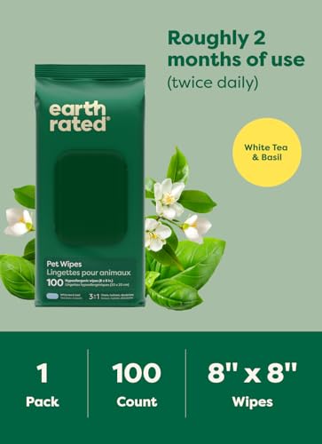 Image of Earth Rated Dog Wipes for Paws & Butt, Deodorizing, White Tea & Basil, 200ct