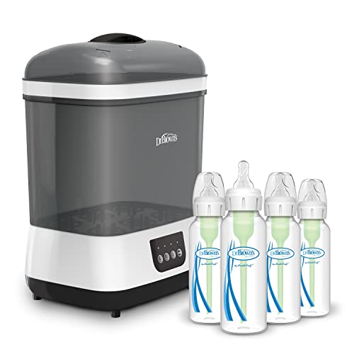 Image of Dr. Brown’s Natural Flow Anti-Colic Options+ Narrow Baby Bottles 8 oz/250 mL, with Level 1 Slow Flow Nipple, 4 Pack, 0m+ and Clean Steam Baby Bottle and Pacifier Sterilizer and Dryer