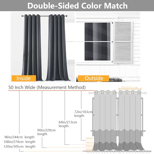 Image of Simplebrand Grey Extra Long 10ft Curtains for Patio 120 Inches Long 2 Panels Set, Room Darkening Light Blocking Solid Thermal Insulated Energy Saving Grommet Noise Reducing Curtains, 50 Wx120 L