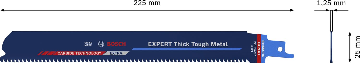 Bosch Professional 3x Hojas de sierra sable Expert `Thick Tough Metal` S 1155 CHC (para Acero resistente, Hierro fundido, Longitud 225 mm, accesorios Sierra sable)