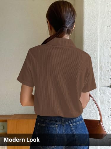 Image of Leriya Fashion Women's Summer Polo T-Shirt - Lightweight Breathable Short Sleeve Collared T-Shirt, Casual Loose Fit Everyday Top for Women