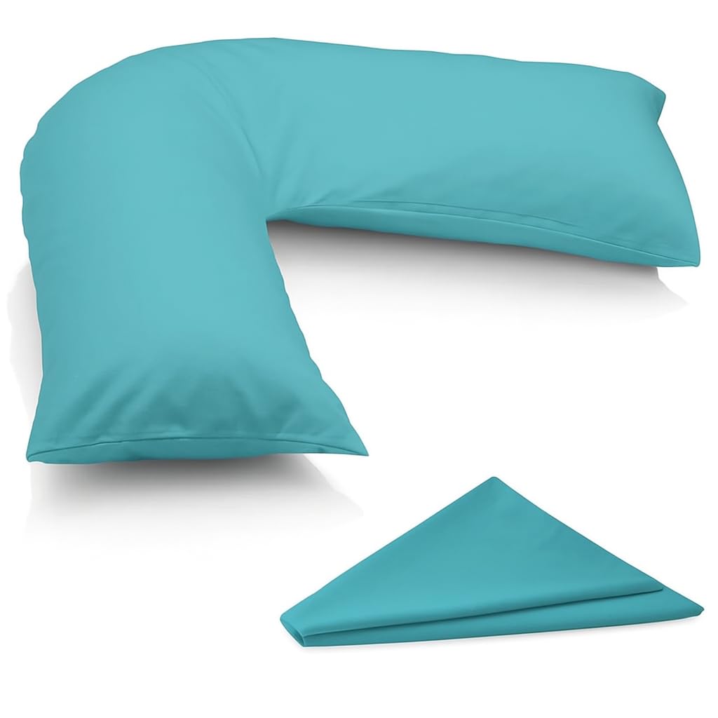 Arlinens Teal V Pillow With Pillowcase - Orthopedic V Pillow For Neck, Back, Pregnancy & Nursing Support Pillow-With Polycotton Pillowcase Standard Size 74 X 34Cm (Teal)