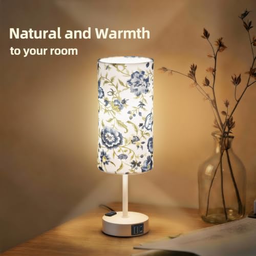 Image of Table Lamp, Dimmable Touch, AC Outlet, USB A+C (Printed&White) | 3-Way Dimmable, Small Touch Lamp with Eye-Care LED Bulb, Ideal Bright Lighting Bedside Lamps for Nightstand, Bedroom, Reading
