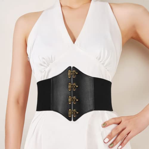 SANSTHS Wide Corset Belt for Women Lace-up Renaissance Corset Hight Waist Elastic Belt for Halloween Costume Parties