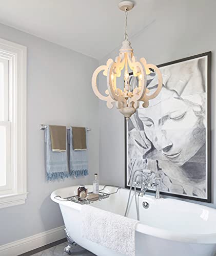 ANQIANYUE Wooden Farmhouse Chandelier, 6-Lights Rustic Wood Chandelier, Antique Distressed White French Country Chandelier for Dining Room Kitchen Island Hallway Foyer Living Room (20.1") - Image 4