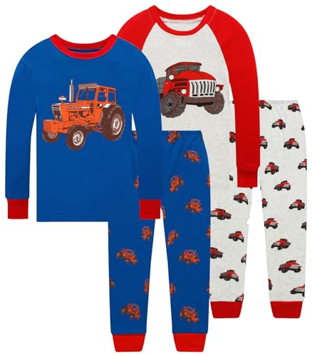 4 Pieces Boys Pajamas Toddler Boys Long Sleeve Cotton Pjs Kids Sleepwear Sets 24Months-12Years