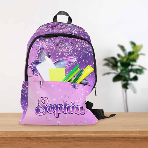 InterestPrint Customized Name Backpack School Bags from Dad, Custom Butterfly Backpack for Kids Personalized Backpacks for Girls,Lunch Bag Set4