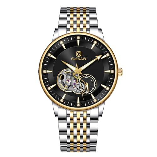 GLENAW Men's Luxury Mechanical Watch with Skeleton Dial, Self-Winding, Luminous