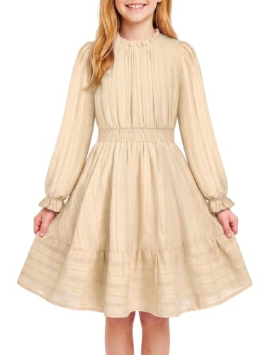 HOZIY Dresses for Girls 8-10 Fall Apricot Vestidos para Niñas Midi Dress - image 1