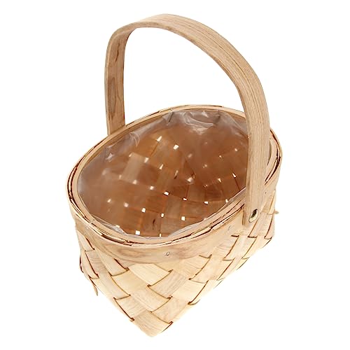 FOMIYES Rattan-aufbewahrungsbehälter Gewebter Holzkorb Mit Griff Tragbarer Aufbewahrungsbehälter Für Haushaltswaren Natürliches Bambus Und Holzdesign Vielseitig Einsetzbar Für Wäsche Spiel