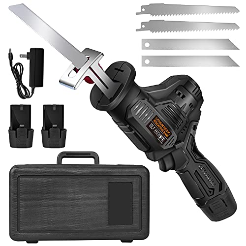 Reciprocating Saw, Cordless Reciprocating Saw Battery Powered, Electric Reciprocating Saw, 0-3000 SPM Variable Speed, Tool-Free Blade Change, 4 Saw Blades for Wood Metal Cutting Pruning