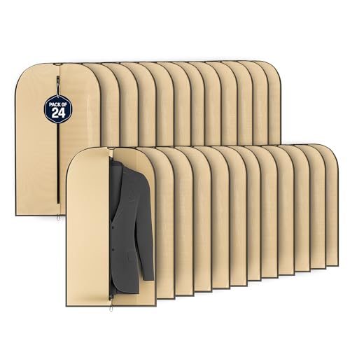 Image of Kuber Industries 24 Pcs Non Woven Coat cover | Travel Dress Covers with Zip | Hanging CoatJacket Bag for Wardrobe | Blazer Bags for Saree, Shirt | Unisex Half Transparent Suit Covers | Brown