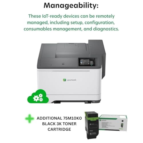 Image of Lexmark CS531dw Color Laser Wireless Printer, Gigabit Ethernet, Single Sheet Multipurpose Feeder and Multiple Media Sizes Supported (50M0020) Bundle with 75M10K0 Black 3K Yield Toner Cartridge