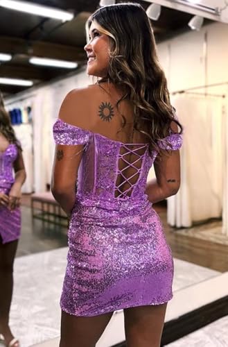 Sparkly Off Shoulder Sequin Homecoming Dresses 2025 Short Tight Mermaid Cocktail Dress Teens HOCO Corset Gowns3