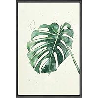SIGNWIN Framed Canvas Wall Art Green Tropical Leaves in Yellow Background Botanical Plants Watercolor Abstract Modern Relax/Calm Pastel for Living Room, Bedroom, Office - 16