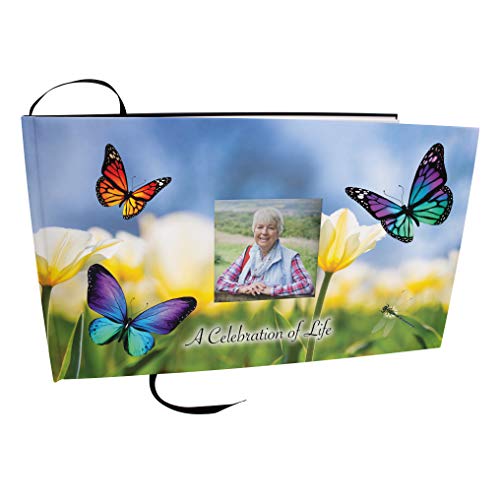 Image of Wild Butterflies Photo Funeral Guest Book for Memorial Service and Celebration of Life Guest Book for Memorial Service - Beautiful & Vibrant Sign in Book for Funeral