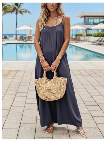 Image of SHENHE Women's Open Back Spaghetti Strap Beach Maxi Dress Loose Flowy Vacation Sundress