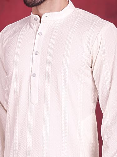 Image of Jompers Men's Regular Fit Rayon Sequins Chikankari Embroidered Kurtas