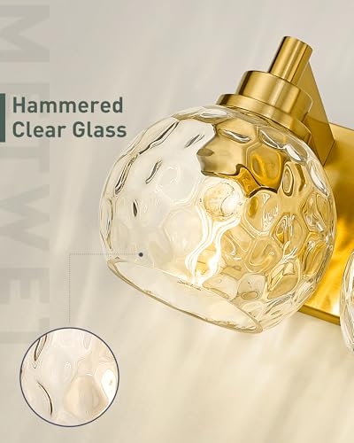 Image of Bathroom Light Fixtures Over Mirror, 26 inch Brushed Gold Bathroom Vanity Light with Clear Hammered Glass Globe Shade, 4-Light Modern Sconces Wall Lighting, VL200-BG-CL-4