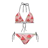 Howilath Damen Bikini Dreieckig Gepolstert Neckholder Badeanzug für Strand Meer Schwimmen Nationalflagge Gepard Galaxy, wassermelone, 52