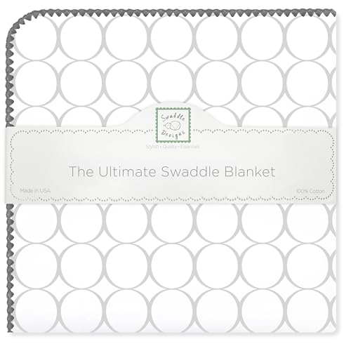 Image of SwaddleDesigns Large Receiving Blanket, Ultimate Swaddle for Baby Boys, Girls, Softest US Cotton Flannel, Best Shower Gift, Made in USA, Sterling Mod Circles (Mom's Choice Award Winner)