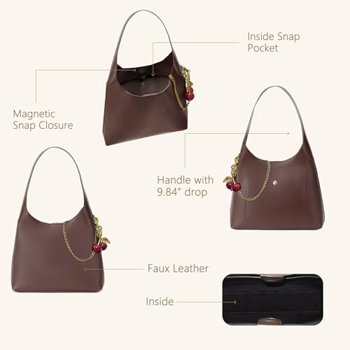 Image of Hobo Bags for Women Vegan Leather Shoulder Bag Slouchy Designer Handbags Trendy Cherry Fall Purse