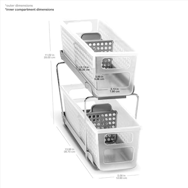 Madesmart 2-Tier Plastic Under Sink Cabinet Organizer Rack Multipurpose Organizer Frost