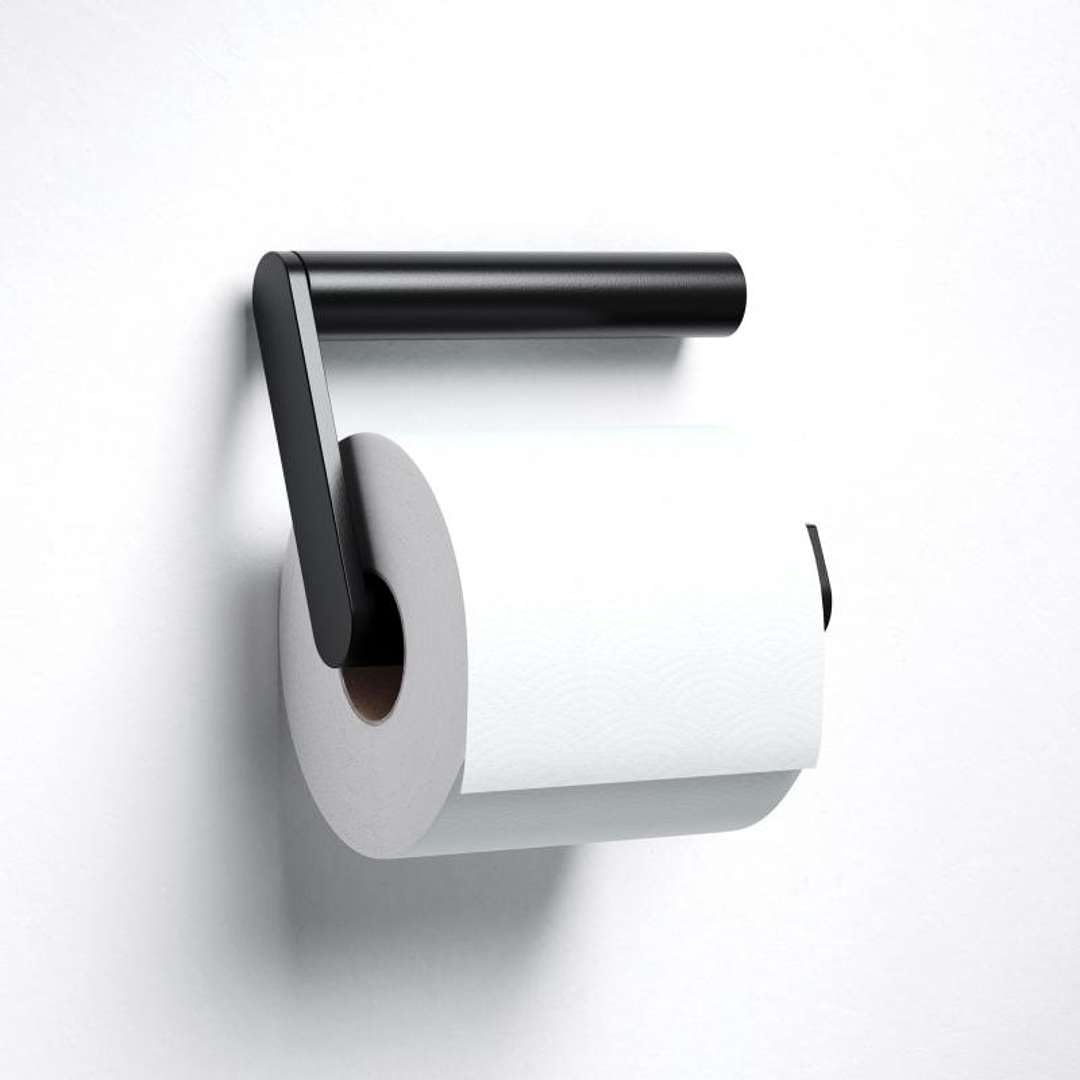 Keuco Plan Portarrollos WC, Forma Abierta, Metal Negro Mate | Made in Germany, orientable, incl. tornillos y tacos, soporte para papel higiénico para taladrar