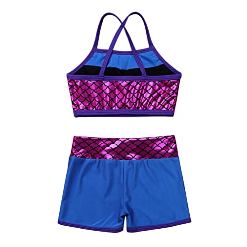 Image of Agoky Kids Girls 2PCS Sports Outfits Ballet Gym Sequins Mermaid Tank Top Shorts Set Tankini Swimwear Gymnastics Tracksuit