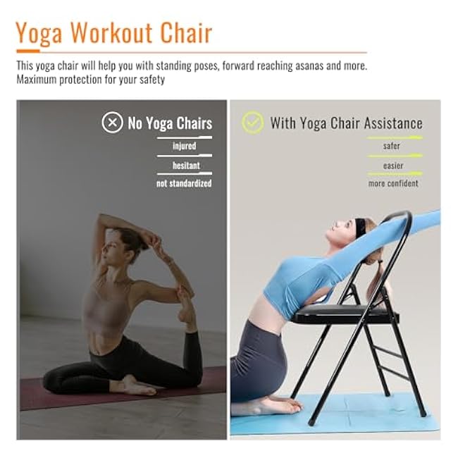 Yoga Chair - INNOLIFE Yoga Auxiliary Chair Backless Relieve Neck and Back Pain Chair, Backless Yoga Chair for Abs & Core, Balance Handstand, Flexibility and Strength Training
