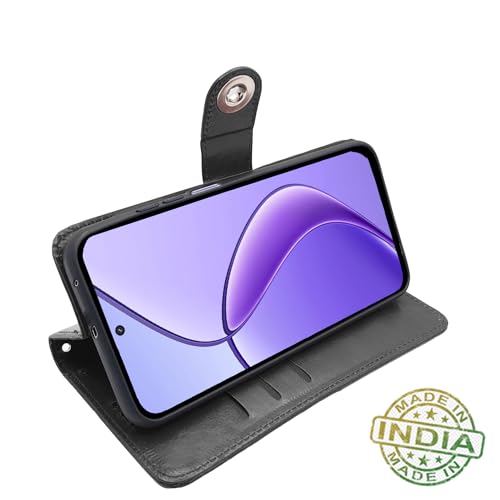 Image of Pikkme Flip Cover Leather Finish | Inside TPU with Card Pockets | Complete Protection Button Flip for Realme Narzo 70x 5G / N65 / Realme 13 /12 /12X 5G /C65 (Black)
