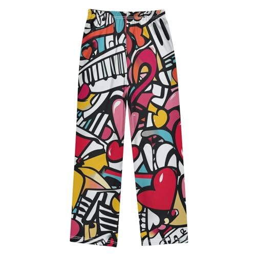 ZZXXB Music Note Graffiti Boys Long Pants Soft Trousers Elastic Waist Kids Lounge Bottoms with Pockets S-XL2