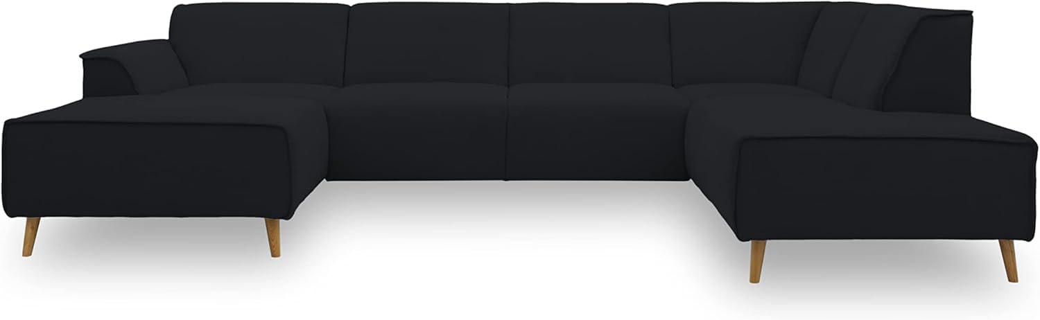 DOMO. collection Wohnlandschaft Jules FK, skandinavisches Sofa mit Federkern, Couch in U-Form mit Holzfüßen, 333 x 191 x 81 cm (BxTxH), Longchair rechts, schwarz