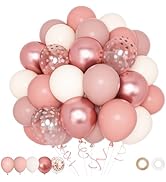 Retro Pink Balloons Set, Pink Latex Balloon with 12inch Sand White and Rose Gold Balloons for Wom...