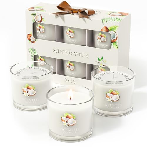 Image of CHILLFLAME Coconut Candle, Scented Candles Gifts for Women, Candles Gift Set for Her, 6 Scented Votive Candles, Birthday Gifts for Women /Men (White, 14 oz)