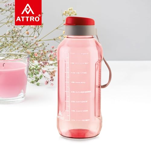 Image of ATTRO Ultra Pro 2 Motivational 2-Liter BPA-Free Water Bottle with Leak-Proof Flip-Top Cap, Nylon Strap and Stylish Red Color for Daily Hydration-Set Of 2