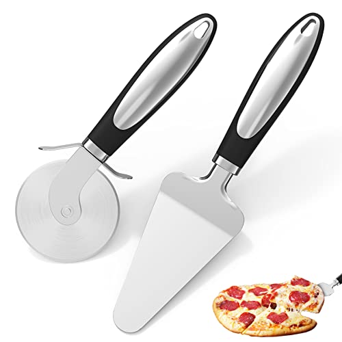 2PCS Pizza Wheel Cutter and Pie Server - Non-Slip Handle, Sharp Stainless Steel Pizza Slicer