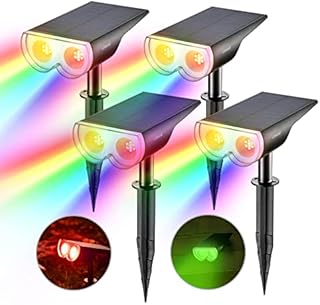 Linkind StarRay Solar Outdoor Garden Lights, 16-LED Color Changing RGB Solar Powered Landscape Spot Lights, IP67 Waterproof Wall Light Security Light for Pathway, Patio, Christmas Decor, 4 Pack
