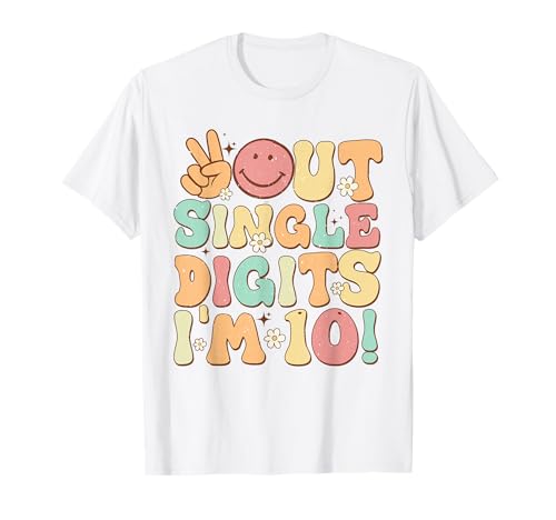 Peace Out Single Digits Retro Groovy 10th Birthday Girl T-Shirt