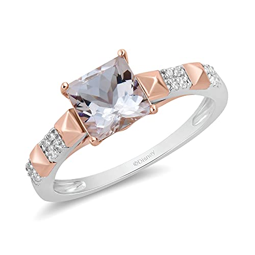 Jewelili Enchanted Disney Fine Jewelry �X�^�[�����O�V���o�[��10K ���[�Y�S�[���h 6mm �N�b�V�����Z���^�[ �����K�i�C�g�ƓV�R�z���C�g���E���h�_�C�������h�A�N�Z���g �I�[��������w��