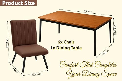 Image of Rosebell 6 Seater Dining Table Set with Cushioned Chairs | Modern Dining Table for Home, Dining Room & Kitchen | Black Metal Legs | Brown