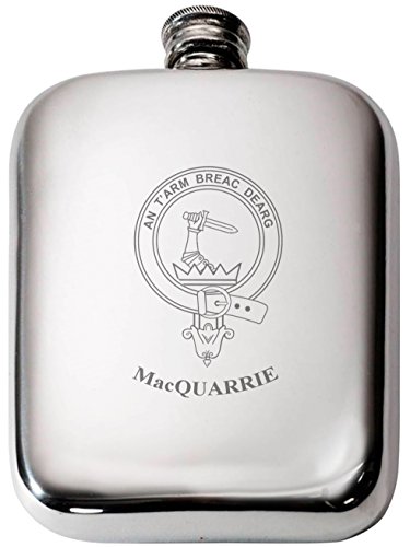 Flacon de hanche MacQuarrie en étain avec crête de clan écossais 6oz - 2