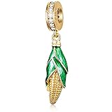 Dazzling 18K Gold Plated Corn Charms fits Pandora Golden Bracelet, Dangle 925 Sterling Silver Corn o