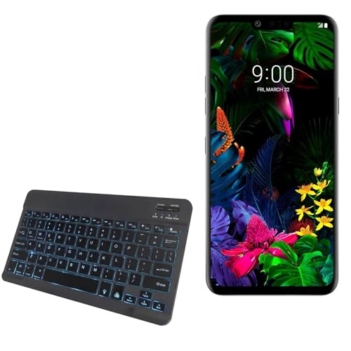 BoxWave Keyboard Compatible with LG G8 ThinQ - SlimKeys Bluetooth Keyboard - with Backlight, Portable Slim LED 7 Colors - Jet Black