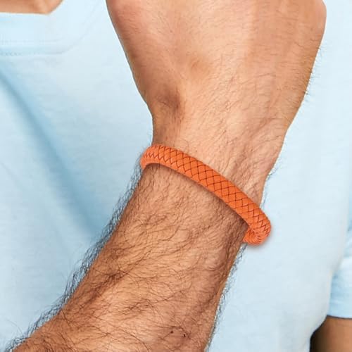 Pulsera de cuero trenzado naranja pulido para hombre 8.25 in miniatura 5