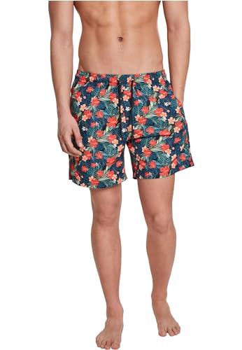 URBAN CLASSICS Bañador Hombre Bermudas Cortos, Shorts de Baño para Natación, Secado Rápido para Vacaciones, Color: nero/tropical, Talla: 5XL