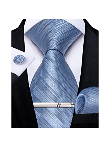 Image of DiBanGu Mens Striped Tie Silk Woven Necktie and Pocket Square Cufflinks Tie Clip Set Wedding Business Formal Gift Tie for Men