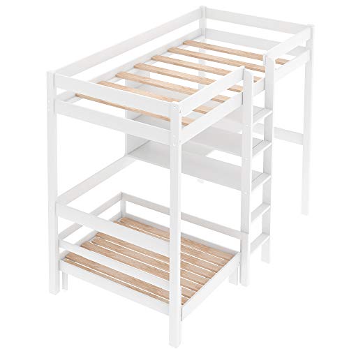 Namou Convertible Loft Bed With L-Shape Desk, Twin Bunk Bed With Shelves And Ladder For Boys And Girls, White #TOP4