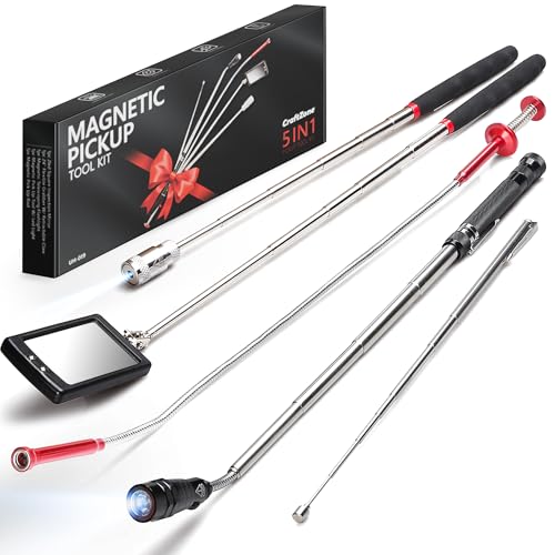 Image of Telescoping Magnetic Pickup Tool Set | Inspection Mirrors and Four Claw Grabber Tool | Flexible LED Flashlight | Magnet Stick | Cool Gadgets for Men | Gifts for Husband