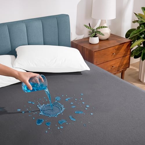 Image of Bare Home King Size Mattress Protector - 100% Waterproof & Breathable - Premium Cooling Mattress Cover - Protects Against Spills - Vinyl Free Noiseless - Protect Your Mattress (King, Grey)
